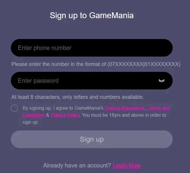 Signup form